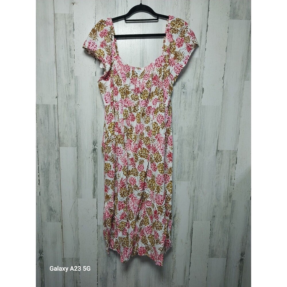 Time And Tru Women's XXL Pink Pineapple Print Midi Dress